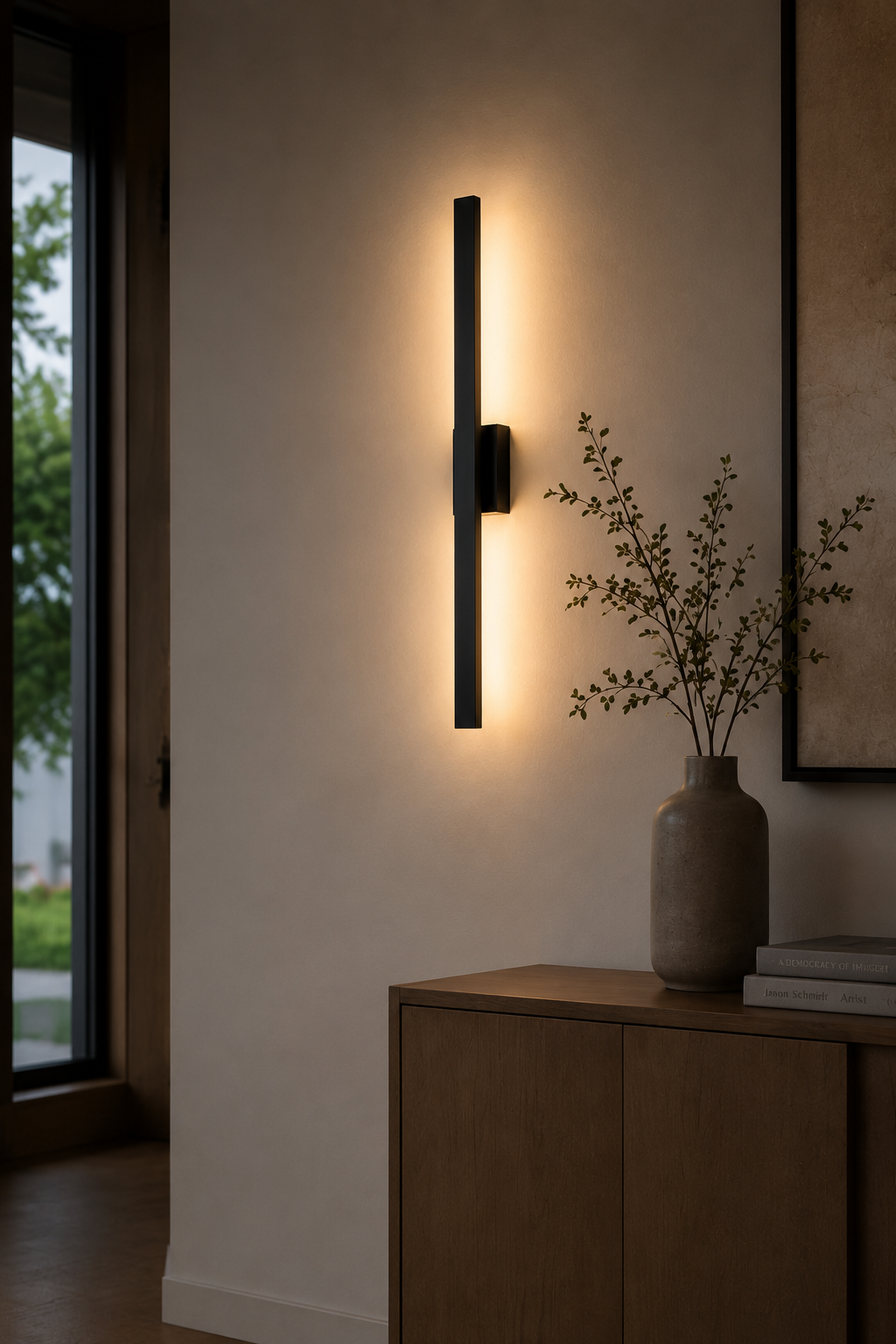 Two Nordlys Slim Vegglampe sconces in a modern luxury living room